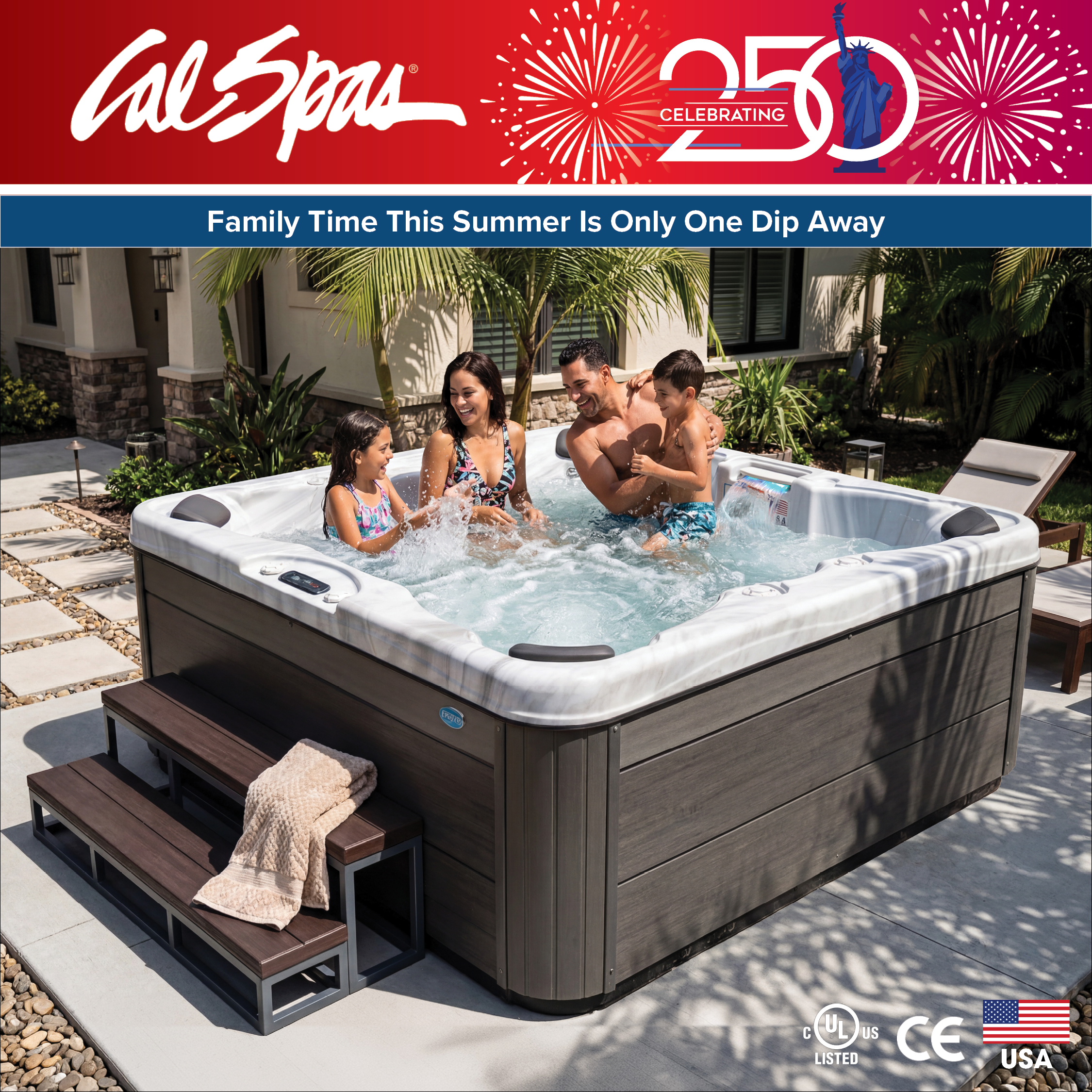 Calspas hot tub being used in a family setting - Vista